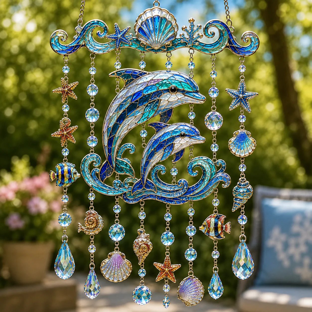 🔥🐋🐢🐬 Kristall-Windspiel im Meeres-Design – 🌊 Hol dir das Meeresleuchten in deinen Garten