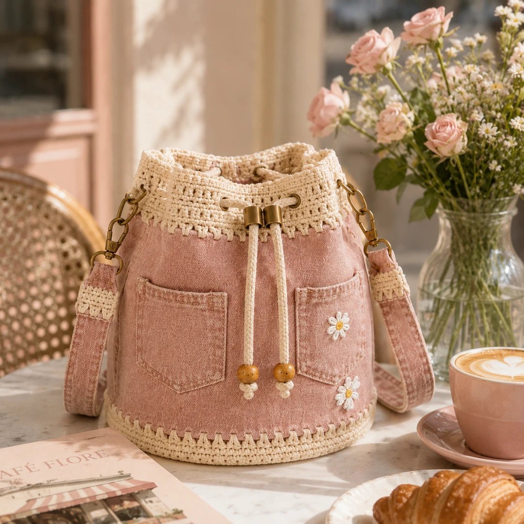🔥Top-Angebot! 50 % Rabatt!✨👜Handgehäkelte Bucket Bag aus Denim