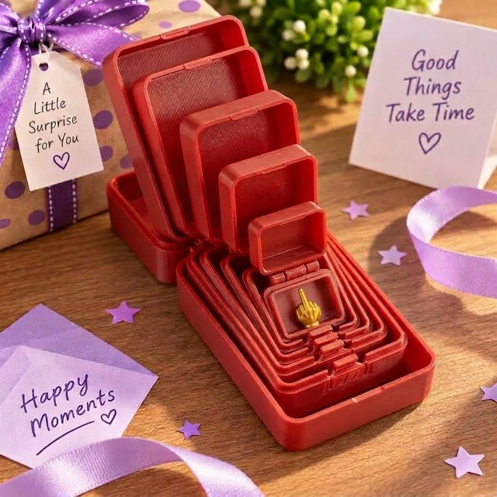 🎁 6-lagige Scherz- und Überraschungs-Geschenkbox | Wähle deine Überraschung: Mittelfinger, Spinne oder die Zahl 67