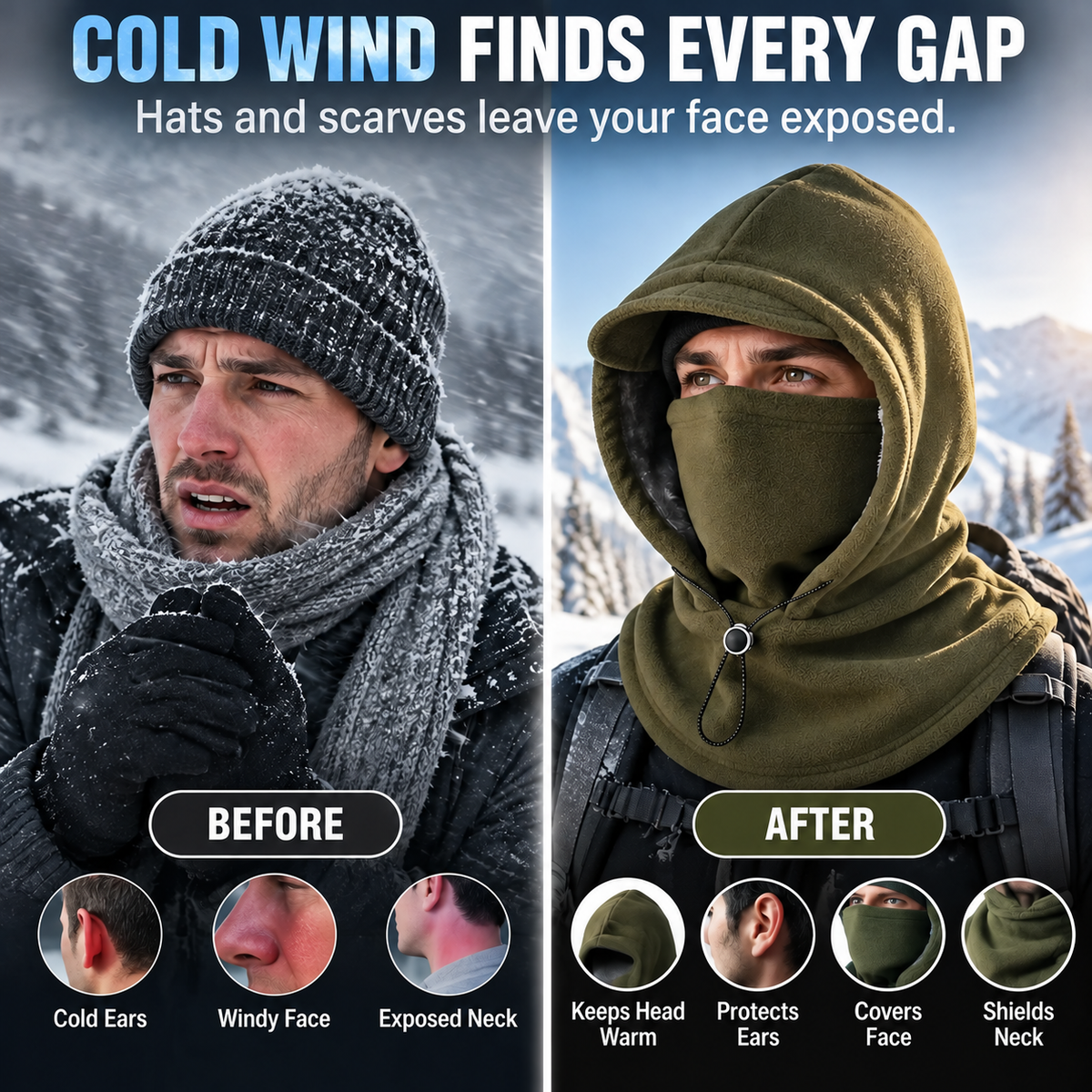 🥶 Sturmhaube aus Fleece – vollständiger Schutz für Gesicht und Hals bei Outdoor-Aktivitäten im Winter