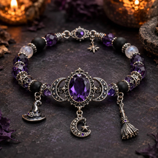 🔮 Armband mit Hexenkristall und Mondanhänger