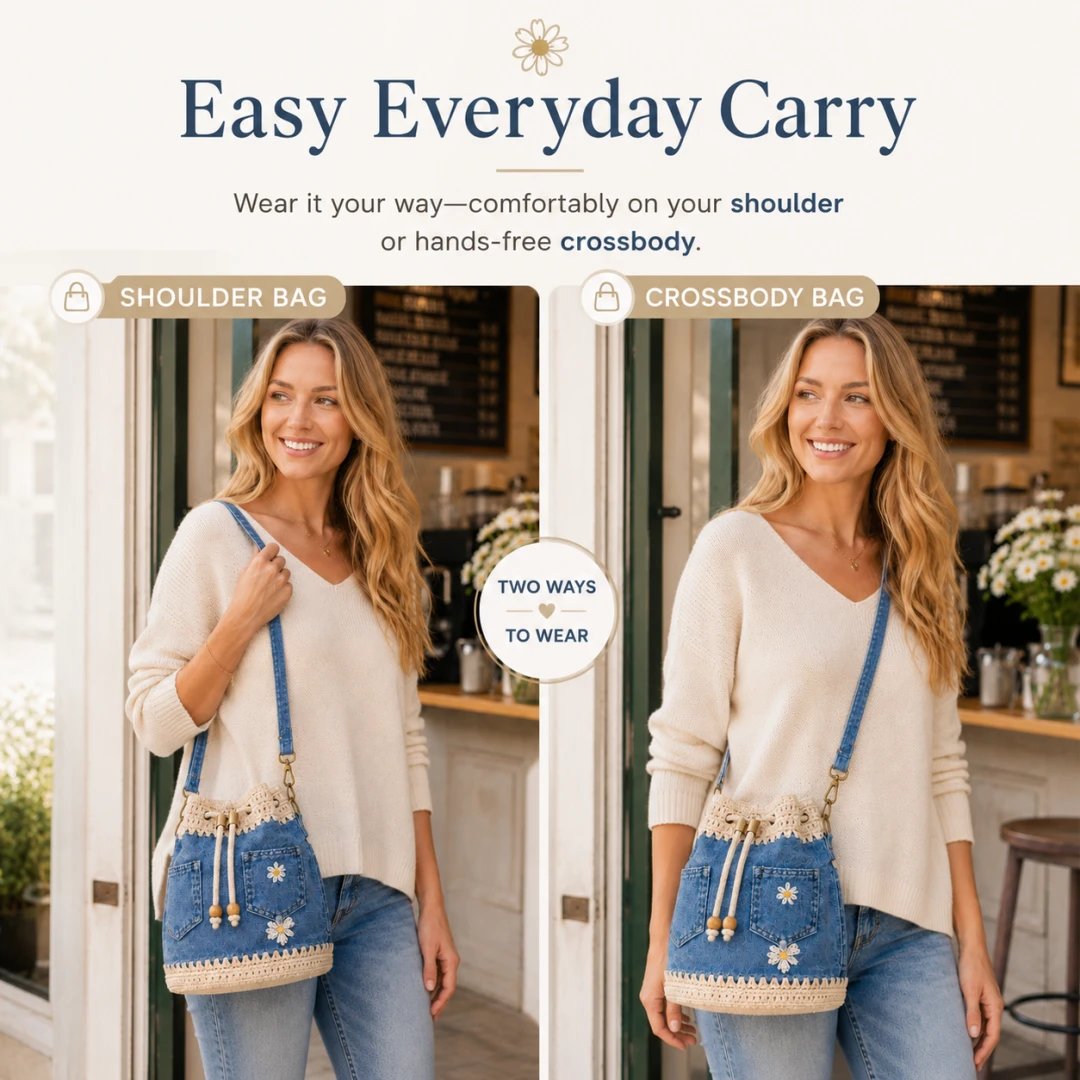 🔥Top-Angebot! 50 % Rabatt!✨👜Handgehäkelte Bucket Bag aus Denim