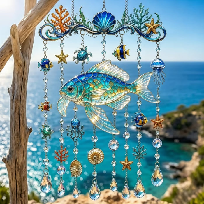 🔥🐋🐢🐬 Kristall-Windspiel im Meeres-Design – 🌊 Hol dir das Meeresleuchten in deinen Garten