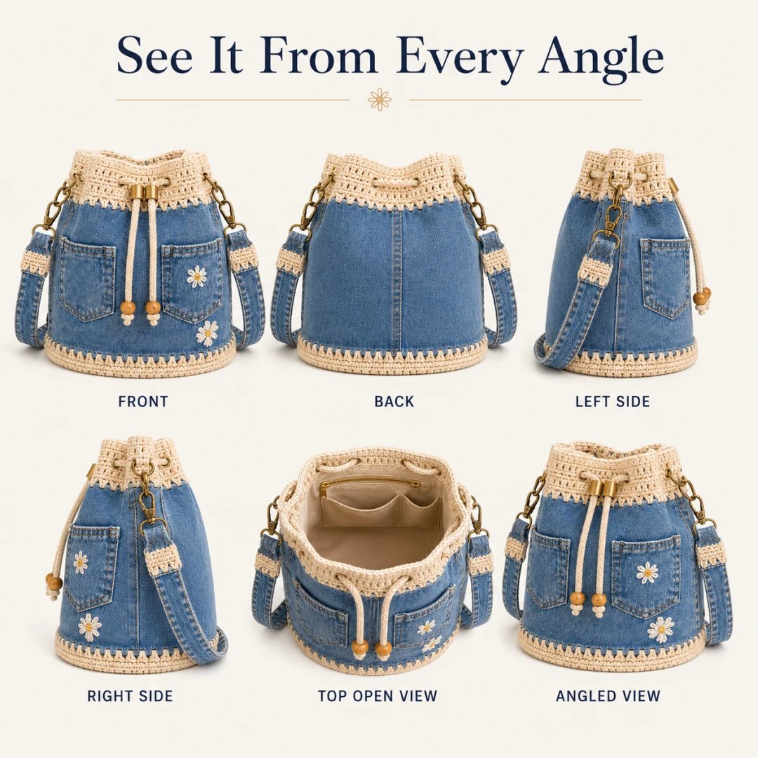 🔥Top-Angebot! 50 % Rabatt!✨👜Handgehäkelte Bucket Bag aus Denim