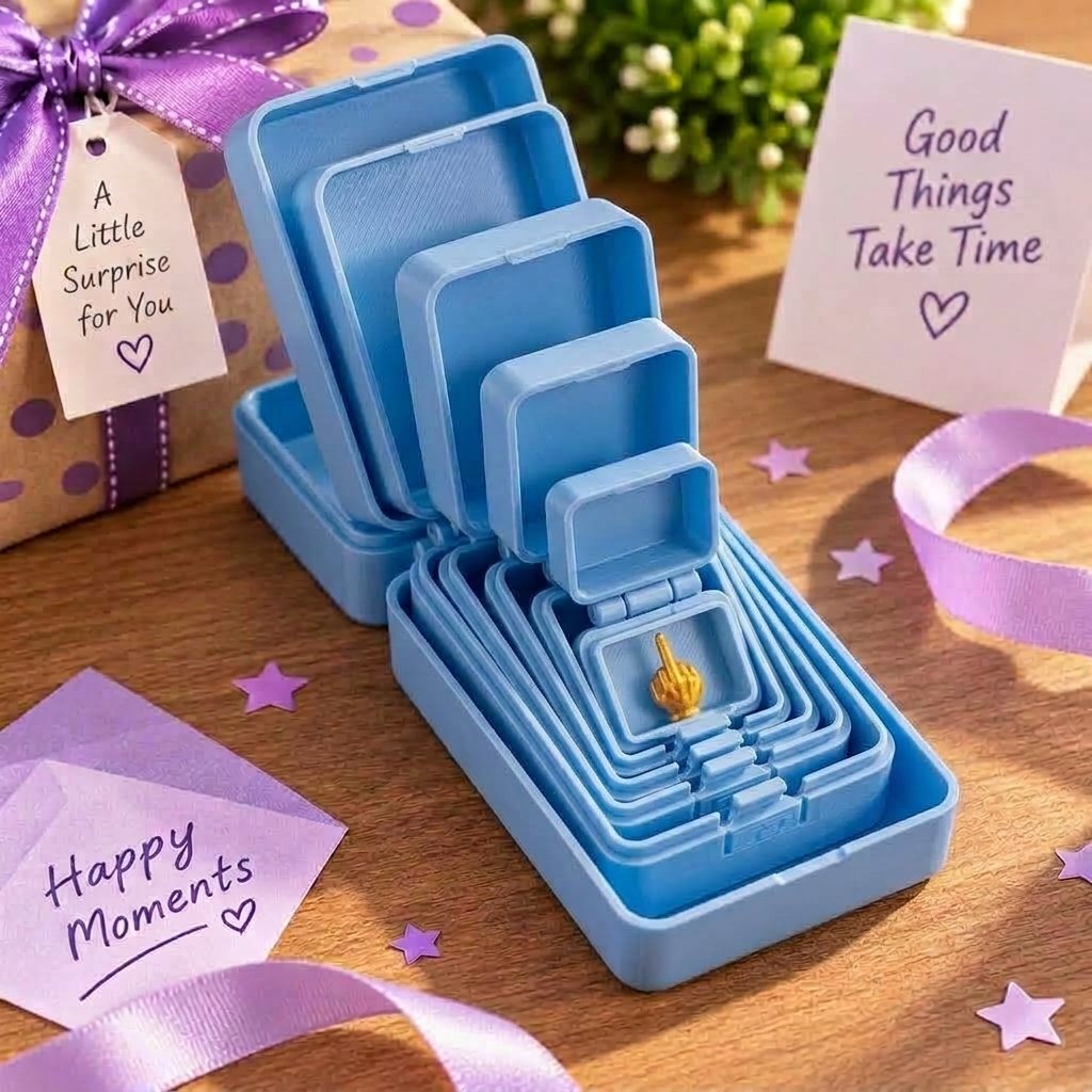 🎁 6-lagige Scherz- und Überraschungs-Geschenkbox | Wähle deine Überraschung: Mittelfinger, Spinne oder die Zahl 67