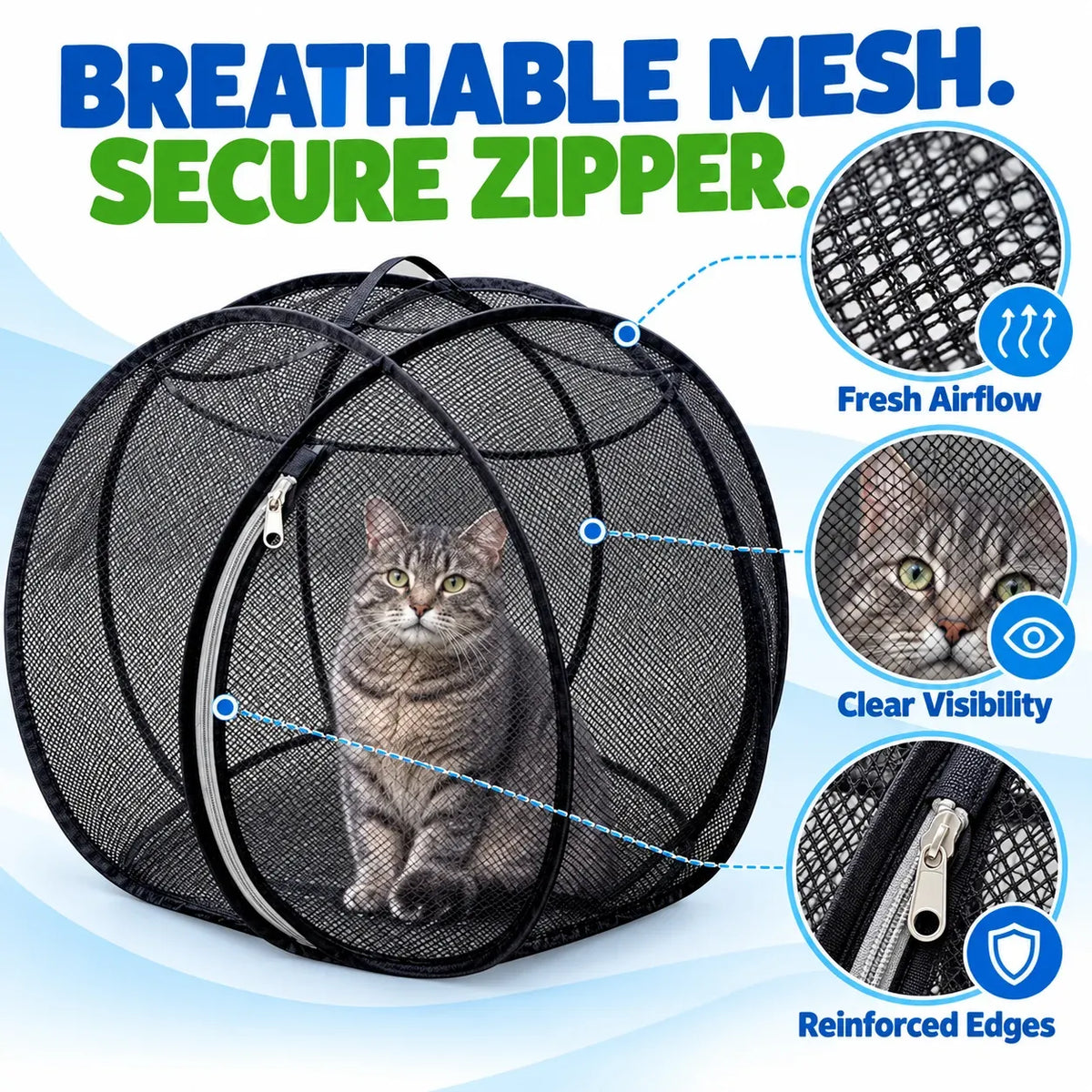 ⏳ Letzter Tag: 49 % Rabatt – 🐱 Pop-up-Spielgehege für Katzen | 81 cm (32 Zoll) großes, atmungsaktives Netzgehege für drinnen und draußen 🌿
