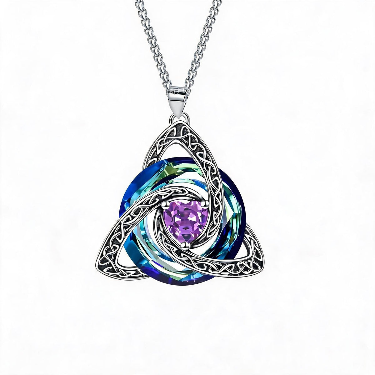 💎🔮 Halskette mit keltischem Triquetra-Knoten und Geburtsstein