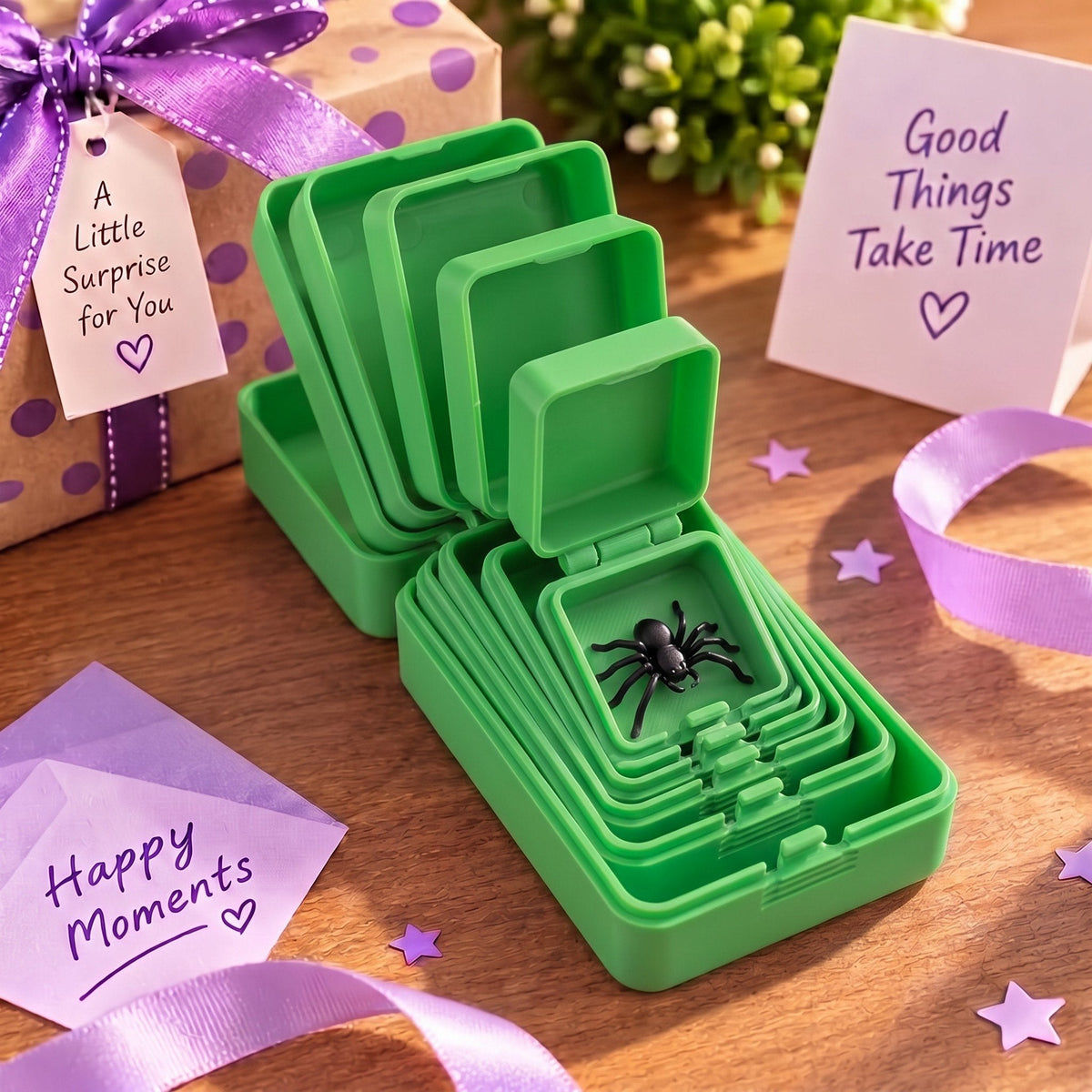 🎁 6-lagige Scherz- und Überraschungs-Geschenkbox | Wähle deine Überraschung: Mittelfinger, Spinne oder die Zahl 67