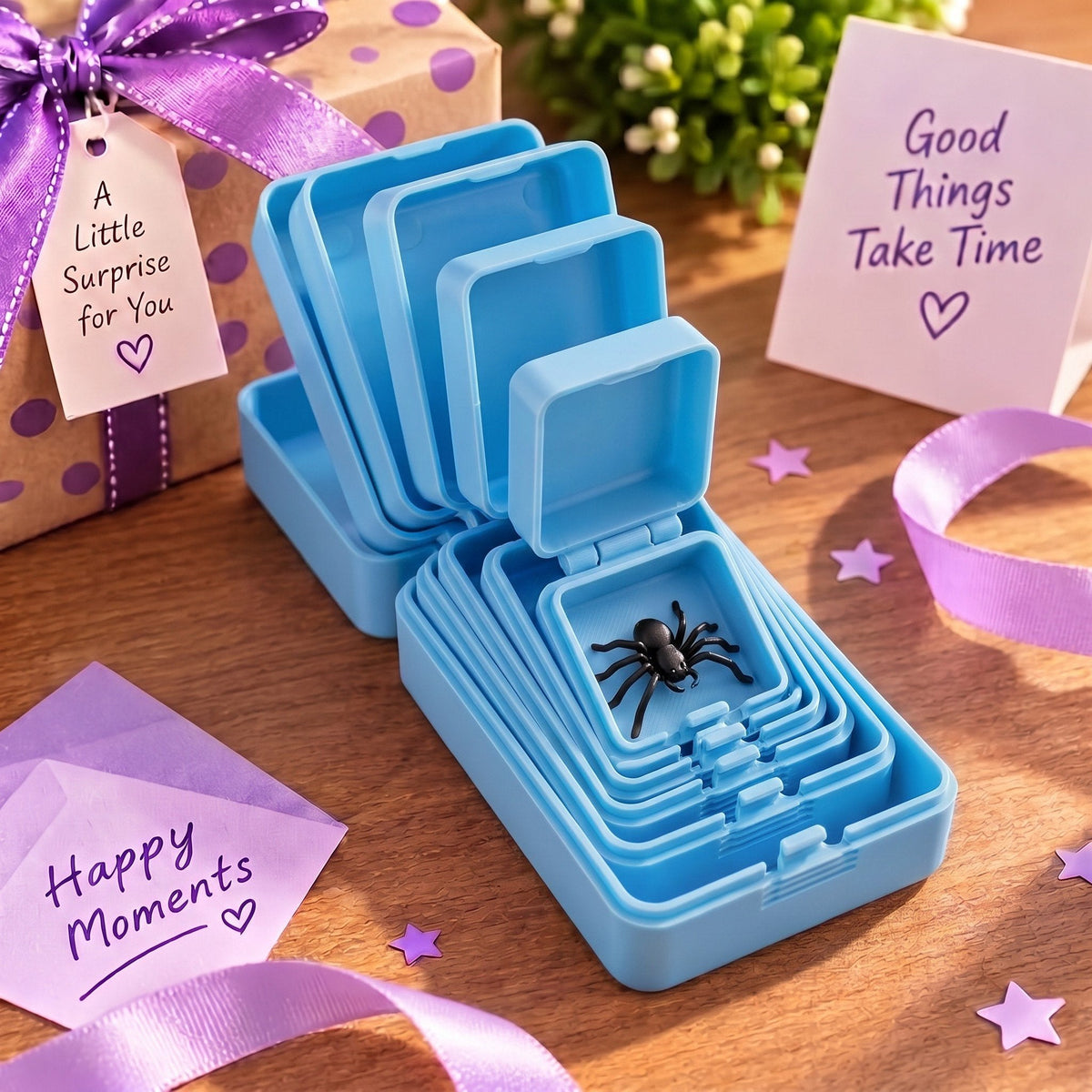 🎁 6-lagige Scherz- und Überraschungs-Geschenkbox | Wähle deine Überraschung: Mittelfinger, Spinne oder die Zahl 67