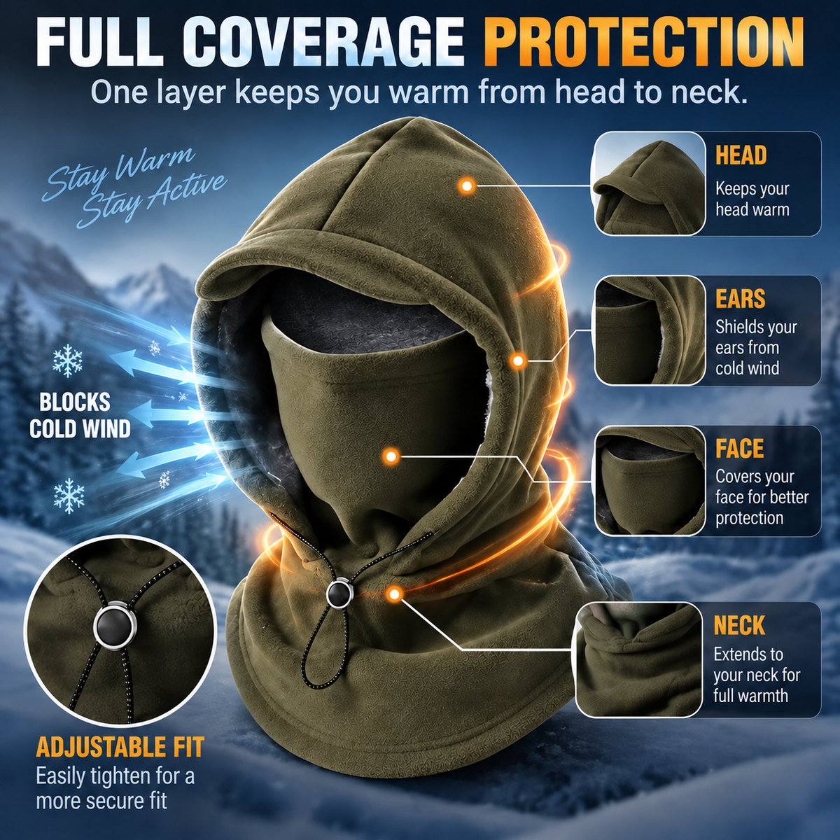 🥶 Sturmhaube aus Fleece – vollständiger Schutz für Gesicht und Hals bei Outdoor-Aktivitäten im Winter