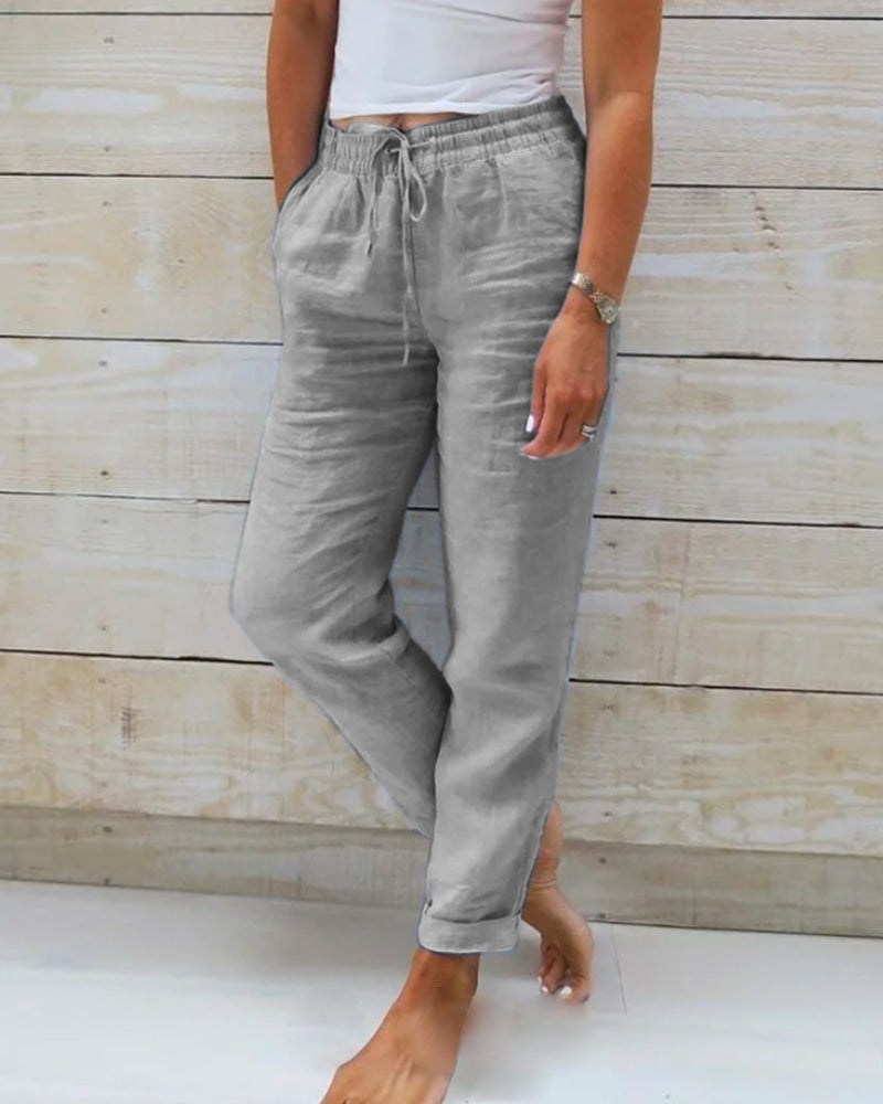 🌸 SONDERPREIS – NUR HEUTE!! 🌸 Damenhose aus Baumwolle und Leinen mit Gummizug