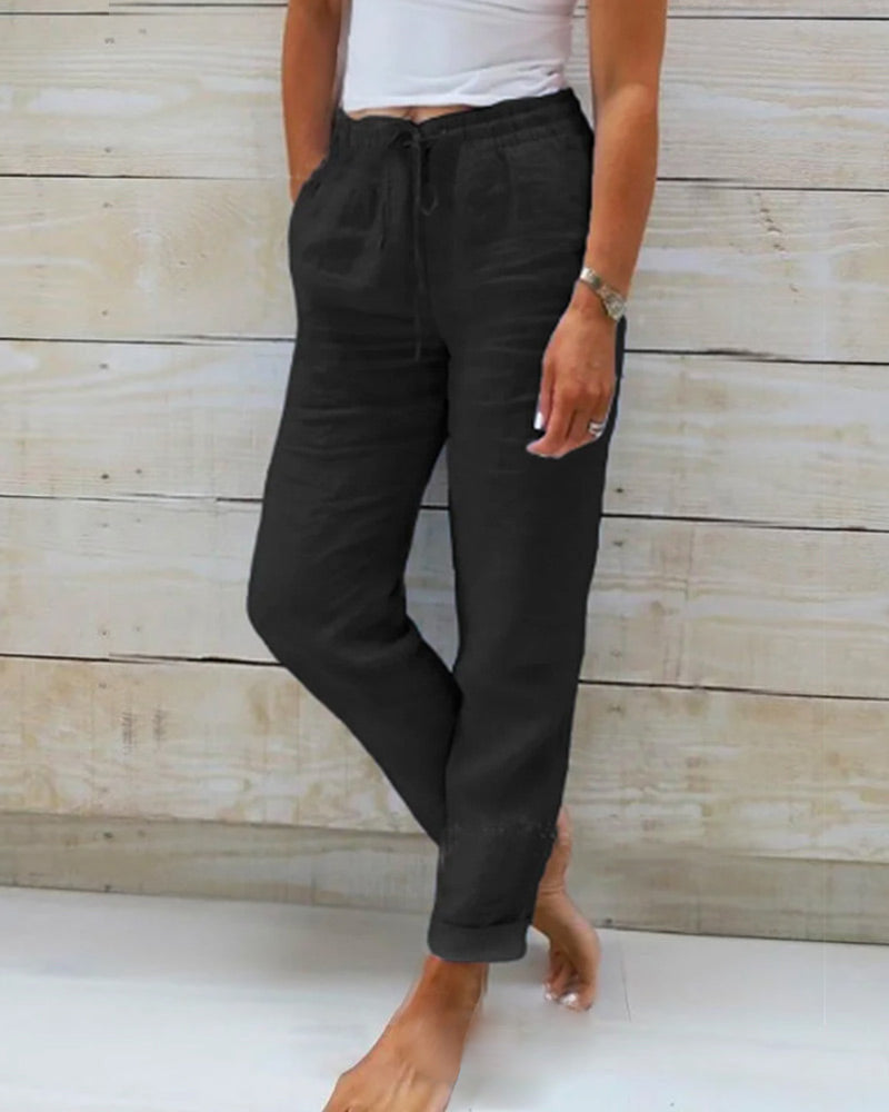 🌸 SONDERPREIS – NUR HEUTE!! 🌸 Damenhose aus Baumwolle und Leinen mit Gummizug