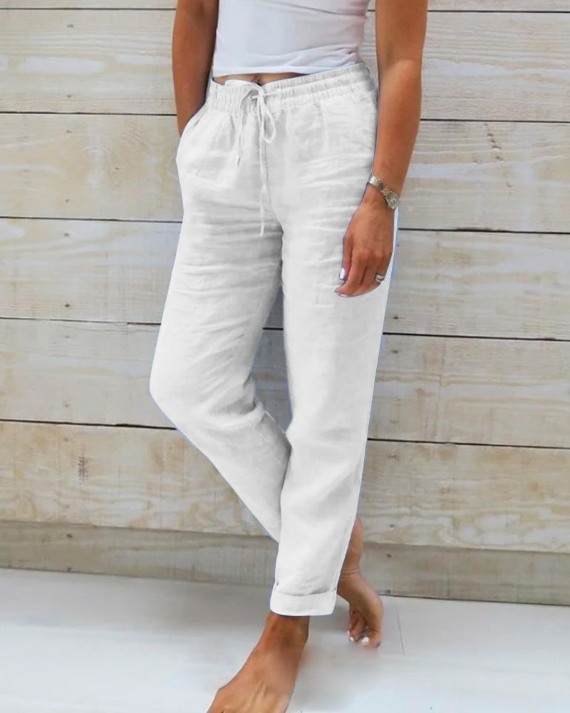 🌸 SONDERPREIS – NUR HEUTE!! 🌸 Damenhose aus Baumwolle und Leinen mit Gummizug