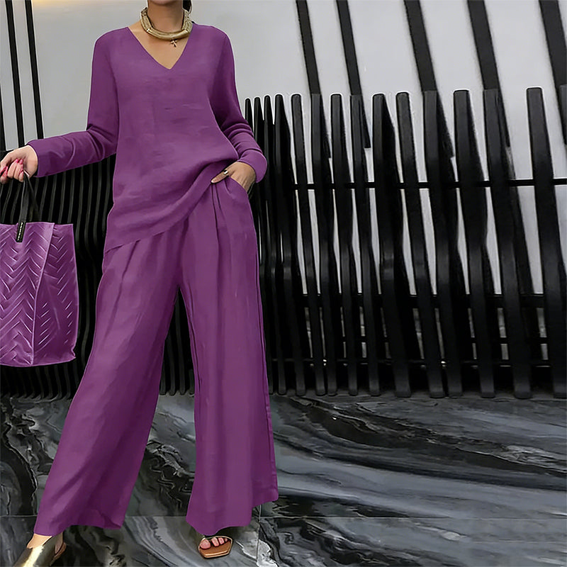 ✨ NEU! Damen-Loungewear-Set mit V-Ausschnitt und weitem Bein