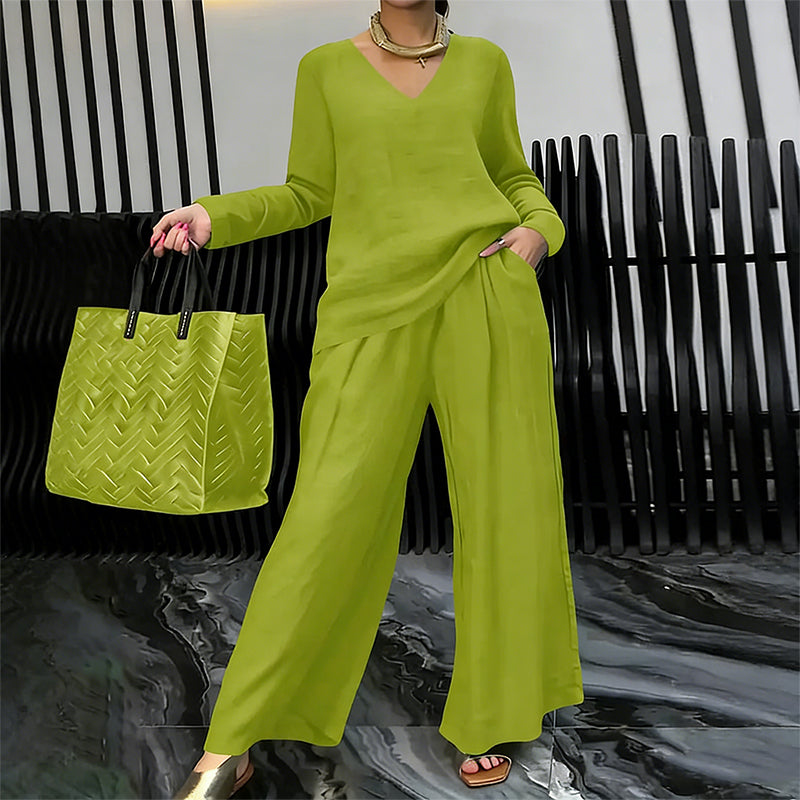 ✨ NEU! Damen-Loungewear-Set mit V-Ausschnitt und weitem Bein