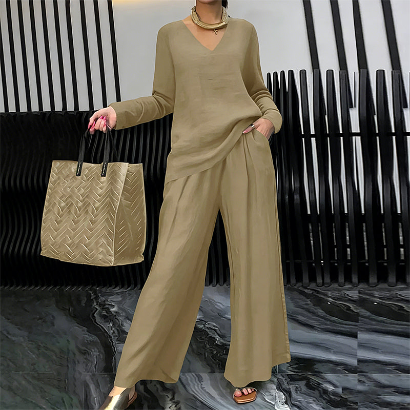 ✨ NEU! Damen-Loungewear-Set mit V-Ausschnitt und weitem Bein