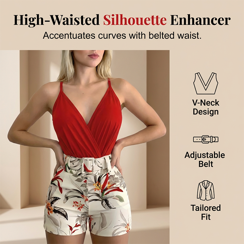 2-teiliges Set für Damen: V-Ausschnitt-Top & Shorts