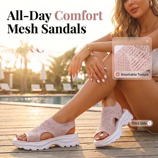 Atmungsaktive Plateau-Sandalen aus Mesh für Damen